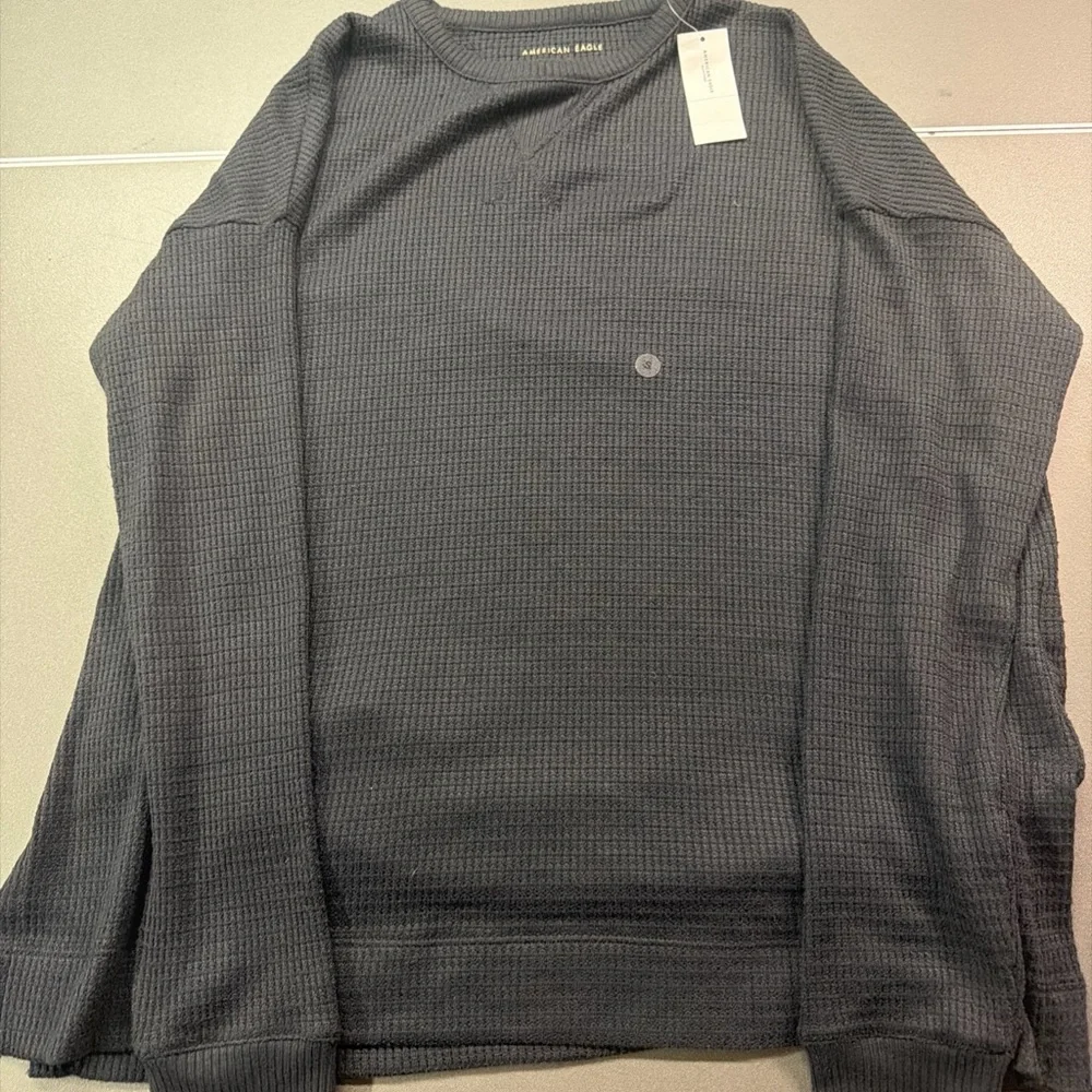 American Eagle Black Waffle-Knit Thermal Long Sleeve Shirt Men's Small NWT